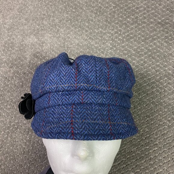 Mucros Weavers Newsboy Cap Hat Women's All Blue Herringbone Tweed Wool Ireland - Picture 3 of 13